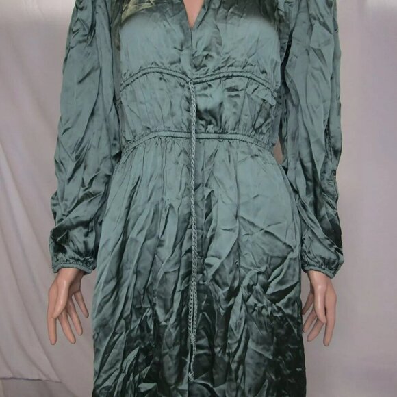 NEW MAJE Womens Satin Look Maxi Dress Size M/IT 38 Emerald Green - Picture 13 of 16